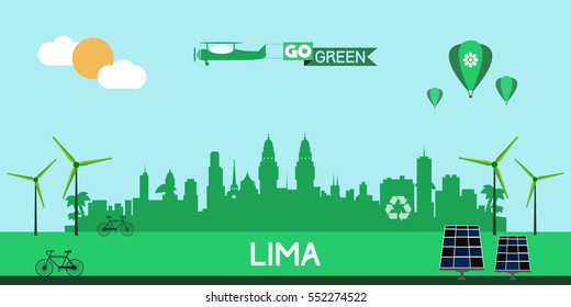 Lima skyline silhouette vector design, green city concept