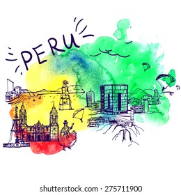 Lima skyline  vector illustration, includes a phrase Peru