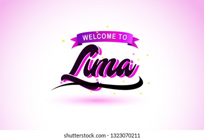 Lima Welcome to Creative Text Handwritten Font with Purple Pink Colors Design Vector Illustration.