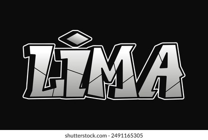 Lima Wort trippy psychedelische Graffiti Stil Buchstaben.Vektorgrafik Hand gezeichnete Doodle Cartoon Logo Lima Illustration. Lustige coole Trippy Letters, Mode, Graffiti-Stil-Print für T-Shirt, Poster