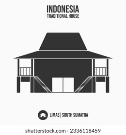 limas, sencillo eps art grey bw casa plana blanca negra de sumatra sumatera zona local de selatan en indonesia asia. ícono antigua construcción de patrimonio cultural ancestral, diferente cultura cada región