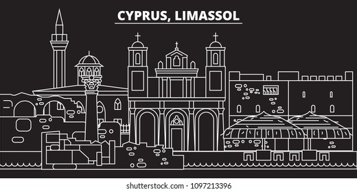 Limassol silhouette skyline. Cyprus - Limassol vector city, cypriot linear architecture, buildings. Limassol travel illustration, outline landmarks. Cyprus flat icons, cypriot line banner