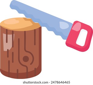 Limbing a pine tree with a manual pruning saw concept, vector color icon design, timber and lumber Symbol, forest Deforestation products Sign,mill yard saw works stock illustration