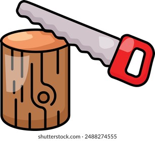 Limbing a pine tree with a manual pruning saw concept vector outline design, timber and lumber Symbol, forest Deforestation products Sign,mill yard saw works stock illustration