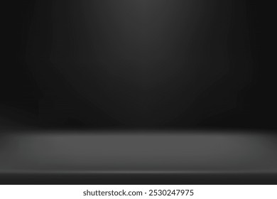 Limbo black background. Abstract dark gradient backdrop. Color wall of studio, room, stand for product display or photo. Modern banner with empty place for advertising text. Vector illustration.