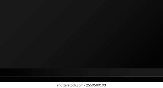 Limbo black background. Abstract dark gradient backdrop. Black wall of studio, room, stand for product display or photo. Modern banner with empty place for advertising text. Minimalist illustration.