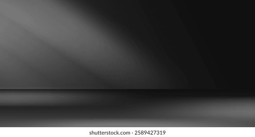 Limbo black background. Abstract dark gradient backdrop. Color wall of studio, room, stand for product display or photo. Modern banner with empty place for advertising text. Vector illustration.