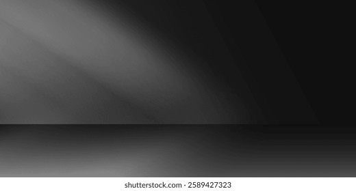 Limbo black background. Abstract dark gradient backdrop. Color wall of studio, room, stand for product display or photo. Modern banner with empty place for advertising text. Vector illustration.