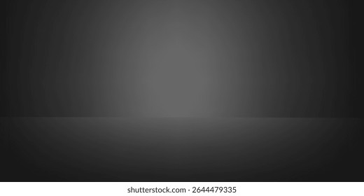 Limbo black background. Abstract dark gradient backdrop. Color wall of studio, room, stand for product display or photo. Modern banner with empty place for advertising text. Vector illustration