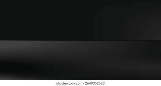 Limbo black background. Abstract dark gradient backdrop. Color wall of studio, room, stand for product display or photo. Modern banner with empty place for advertising text. Vector illustration.