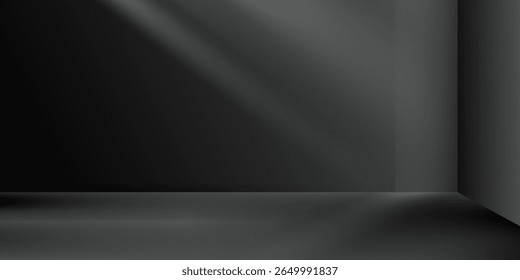Limbo fondo negro. Abstractas fondo de gradiente oscuro. Pared del color del estudio, sitio, soporte para la exhibición del producto o la foto. Moderno Anuncio con espacio vacío para texto publicitario. Ilustración vectorial.