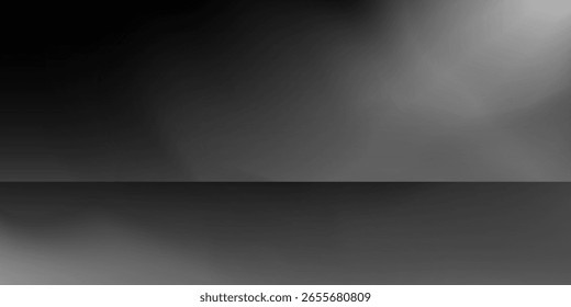 Limbo black background. Abstract dark gradient backdrop. Color wall of studio, room, stand for product display or photo. Modern banner with empty place for advertising text. Vector illustration.