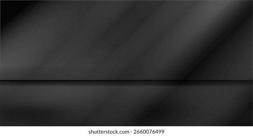 Fundo preto limbo. Fundo de gradiente escuro abstrato. Parede colorida do estúdio, quarto, suporte para exposição do produto ou foto. Banner moderno com espaço vazio para texto publicitário. Ilustração vetorial.