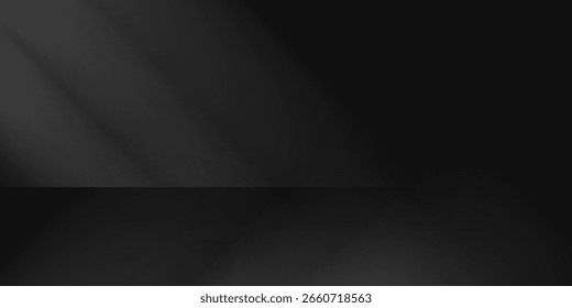 schwarzer Hintergrund. Abstrakter dunkler Farbverlauf. Farbwand von Studio, Raum, Ständer für Produktpräsentation oder Foto. Modernes Banner mit leerem Platz für Werbetexte. Vektorgrafik.