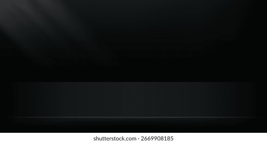 Limbo fondo negro. Abstractas fondo de gradiente oscuro. Pared del color del estudio, sitio, soporte para la exhibición del producto o la foto. Moderno Anuncio con espacio vacío para texto publicitario. Ilustración vectorial.