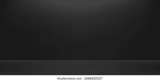 Limbo black gradient background, studio wall with empty place for advertising text. Vector background