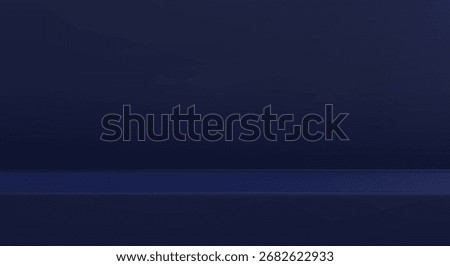 Limbo blue navy scene background. Abstract dark gradient backdrop. Display for product presentation. Studio or room mockup with shelf. Realistic vector illustration