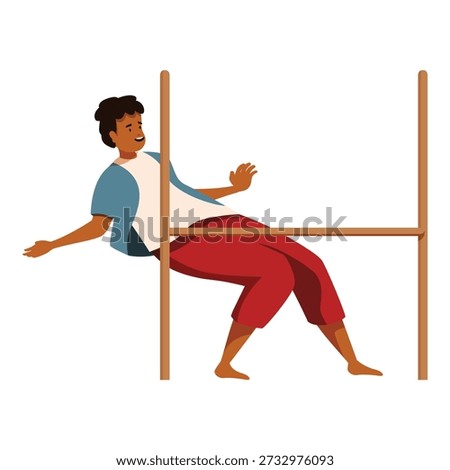 Limbo dancer bending over backwards and passing under horizontal bar, showing flexibility and balance