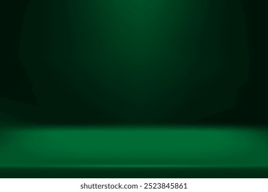 Fundo verde limbo. Fundo de gradiente escuro abstrato. Parede colorida do estúdio, quarto, suporte para exposição do produto ou foto. Banner moderno com espaço vazio para texto publicitário. Ilustração vetorial.