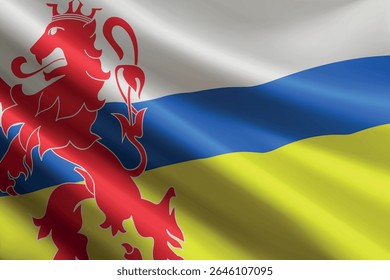 Bandeira do Limburgo balançando ao vento, textura de seda detalhada e realista. Província dos Países Baixos
