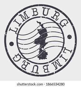 Limburg, Países Bajos Map Postmark. Pasaporte postal de Silhouette. Icono del vector de redondeo de marca. Diseño de rehenes vintage.
