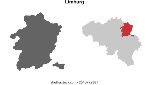 Limburg province blank outline map set