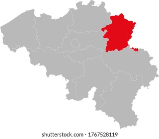 Limburg province isolated on belgium map. Gray background. Backgrounds and wallpapers.