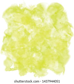 Lime background with juicy colors. Watercolor screen ideal as a texture for nature, tropical and fruity painting. Green-yellow water stain. Abstract vector paint, isolated on white background.