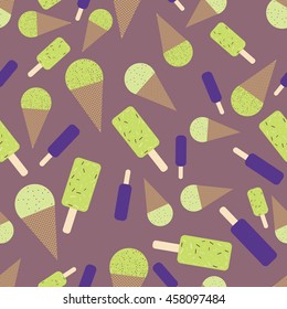 Lime and blueberry icecream seamless pattern