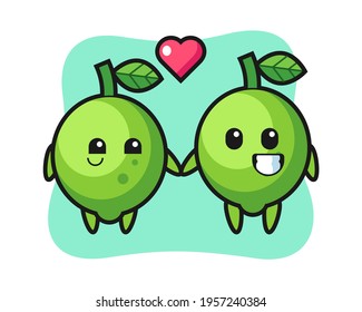 Lime cartoon character couple with fall in love gesture, cute style design for t shirt, sticker, logo element