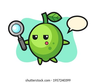 Lime cartoon character searching with a magnifying glass, cute style design for t shirt, sticker, logo element