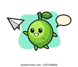 Lime cartoon character throwing paper airplane, cute style design for t shirt, sticker, logo element