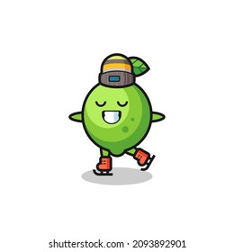 lime cartoon as an ice skating player doing perform , cute style design for t shirt, sticker, logo element