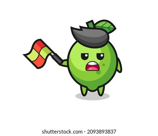 lime cartoon as the line judge hold the flag up at a 45 degree angle , cute style design for t shirt, sticker, logo element