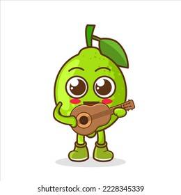 Caricatura animada de un personaje de mascota tocando una guitarra