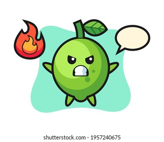 Lime character cartoon with angry gesture, cute style design for t shirt, sticker, logo element