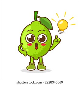 Lime character cartoon getting the idea, cute style. Lime cartoon character has idea with light bulb and funny smile face