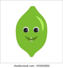 Lime character. Funny doodle cartoon fruit. Isolated on white background. Flat vector stock illustration