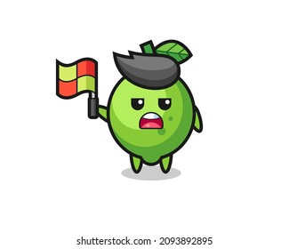 lime character as line judge putting the flag up , cute style design for t shirt, sticker, logo element