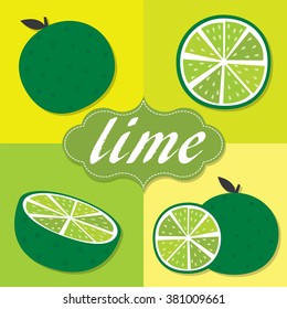 Lime Citrus set with leaf and slice design