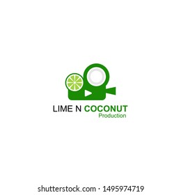 lime, coconut, and play button in form of  production camera