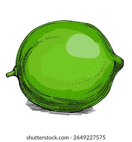 Lime. Colorful sketch collection of citrus fruits isolated on white background. Doodle hand drawn vegetables. Vector illustration