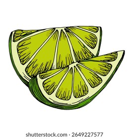 Lime. Colorful sketch collection of citrus fruits isolated on white background. Doodle hand drawn vegetables. Vector illustration