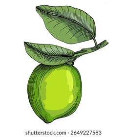 Lime. Colorful sketch collection of citrus fruits isolated on white background. Doodle hand drawn vegetables. Vector illustration