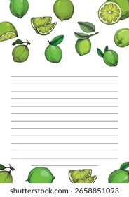 Limão. Coleção de esboços coloridos de citrinos isolados sobre fundo branco. Rabiscar legumes desenhados à mão. Ilustração vetorial