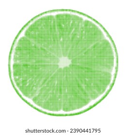 Lime cut citrus fruit isolated, from green circle dots of different sizes on white background