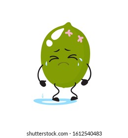 Lime, cute, attractive, character with emotion, crying, tears. Vector illustration. For packaging, brochures, advertising, design, banner, label.