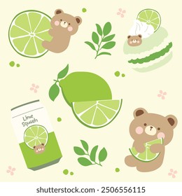 LIME AND CUTE BEAR STICKER SET