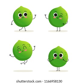 Lime. Cute cartoon exotic citrus fruit vector character set isolated on white