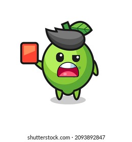 lime cute mascot as referee giving a red card , cute style design for t shirt, sticker, logo element
